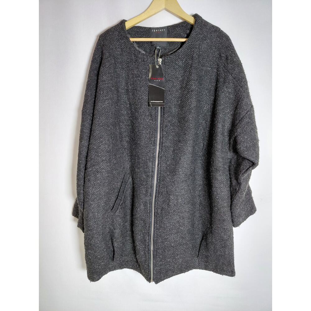 NWT therapy Wool Plus Solid Long Sleeve Size Zip Front Coat Gray Size 3X